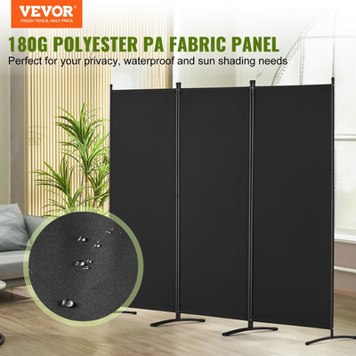 VEVOR Room Divider 3-Panel Πτυσσόμενη οθόνη Privacy Fabric Partition Office Μαύρο