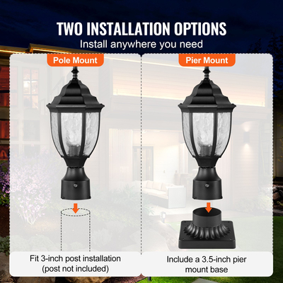 VEVOR 2 υπολογιστές Dusk to Dawn Outdoor Lamp Post Light Fixture 390 mm Pole Pier Mount