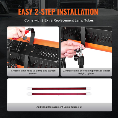 VEVOR Χειρός/Βάση λυχνίας ωρίμανσης υπέρυθρης βαφής 2000W για θέρμανση με αυτόματο στέγνωμα