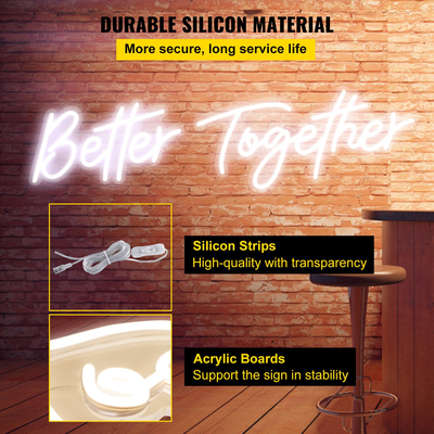 Επιγραφή VEVOR Neon, 24&quot; x 10&quot; + 17&quot; x 9&quot; Καλύτερα μαζί, Ρυθμιζόμενη φωτεινότητα Λευκά φωτεινά φώτα νέον με διακόπτη dimmer και τροφοδοτικό 12 V, που χρησιμοποιείται για διακόσμηση σπιτιού, πάρτι, γάμου και μπαρ