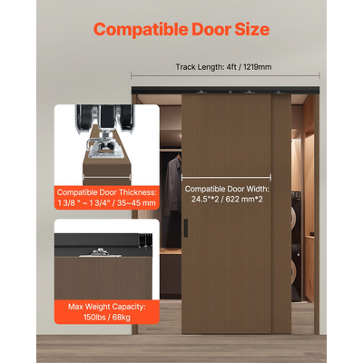 VEVOR Bypass Door Hardware 4ft Bypass Closet Door Track Kit για σύστημα 2 θυρών