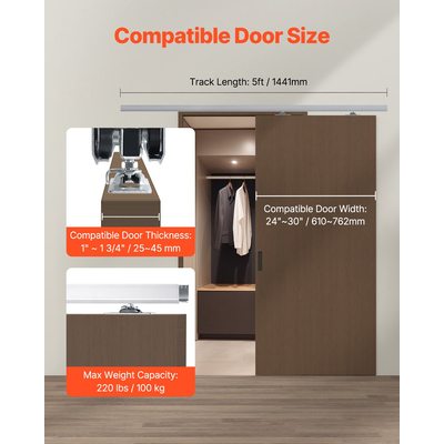 VEVOR Pocket Door Track Kit 5 ft Heavy Duty Pocket Door Hardware Kit 3 Wheels