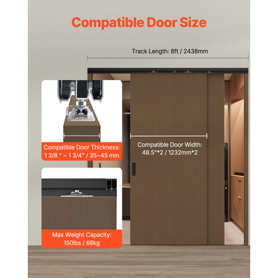 VEVOR Bypass Door Hardware 8ft Bypass Closet Door Track Kit για σύστημα 2 θυρών