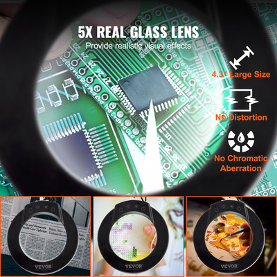 Μεγεθυντικός φακός VEVOR με ελαφρύ μεγεθυντικό λαμπτήρα 5X 4,3&quot; φακού 5 χρωματικές λειτουργίες