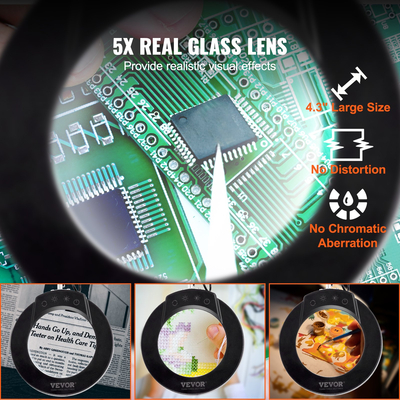 Μεγεθυντικός φακός VEVOR με φως &amp; βάση 5X μεγεθυντικός λαμπτήρας 4,3&quot; φακός 5 έγχρωμος