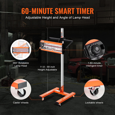 Υψηλής ισχύος υπέρυθρη λάμπα σκλήρυνσης VEVOR 1500W για θέρμανση σώματος με αυτόματο στέγνωμα