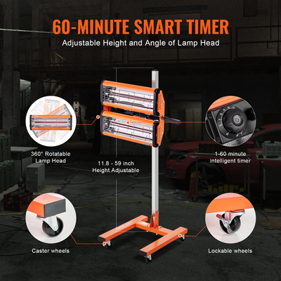 Υψηλής ισχύος υπέρυθρη λάμπα σκλήρυνσης VEVOR 2200W για θέρμανση σώματος με αυτόματο στέγνωμα