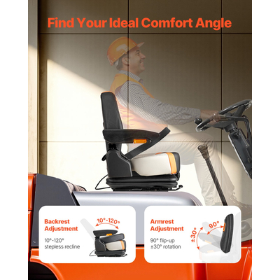 VEVOR Universal Forklift Seat Fold Down Tractor Seat Suspension Ρυθμιζόμενη πλάτη