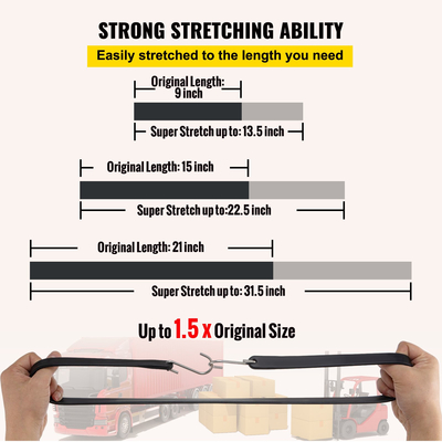 VEVOR Rubber Bungee Κορδόνια, 11 Pack 9&quot;, 21 Pack 15&quot;, 21 Pack 21&quot;, Ιμάντες δεσίματος από φυσικό καουτσούκ με γάντζους, βαρέως τύπου διάφορα μεγέθη εξωτερικού χώρου από μουσαμάδες για στερέωση ρυμουλκούμενων σε επίπεδο κρεβάτι, καμβάδες, φορτίο