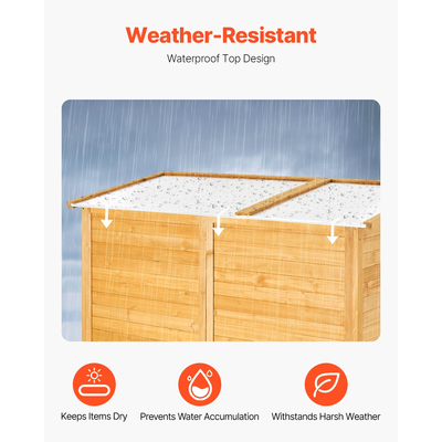 VEVOR Υπαίθριο Ξύλινο Υπόστεγο αποθήκευσης Αδιάβροχο Υπόστεγο εργαλείων κήπου 55x67,5 ιντσών