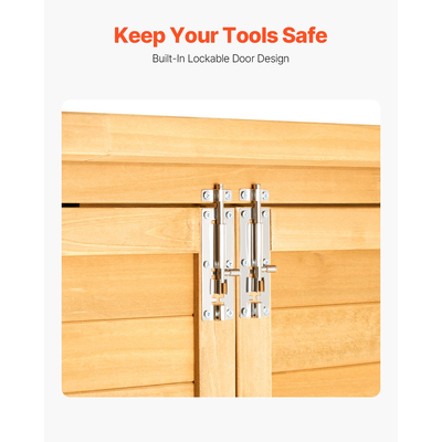 VEVOR Υπαίθριο Ξύλινο Υπόστεγο αποθήκευσης Αδιάβροχο Υπόστεγο εργαλείων κήπου 55x67,5 ιντσών