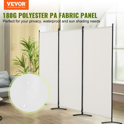 VEVOR Room Divider 3-Panel Πτυσσόμενη οθόνη Privacy Fabric partition Office Λευκό