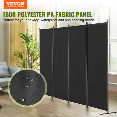 VEVOR Room Divider 4-Panel Πτυσσόμενη οθόνη Privacy Fabric Partition Office Μαύρο