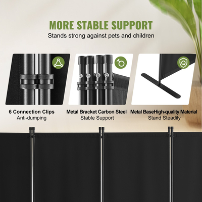 VEVOR Room Divider 4-Panel Πτυσσόμενη οθόνη Privacy Fabric Partition Office Μαύρο