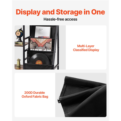 VEVOR 3 Tiers Record Player με φως LED &amp; θύρες USB Μεταλλικό ράφι βινυλίου μαύρο