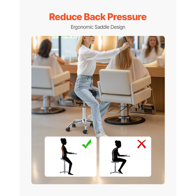 Σκαμπό σέλας VEVOR Περιστρεφόμενο σκαμπό με ρόδες PU Δερμάτινο ρυθμιζόμενο ύψος μαύρο