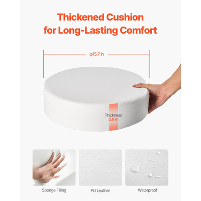 VEVOR Στρογγυλό σκαμπό ρολό Σκαμπό εργασίας περιστρεφόμενο με ρόδες ρυθμιζόμενο ύψος λευκό