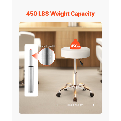 VEVOR Στρογγυλό σκαμπό ρολό Σκαμπό εργασίας περιστρεφόμενο με ρόδες ρυθμιζόμενο ύψος λευκό