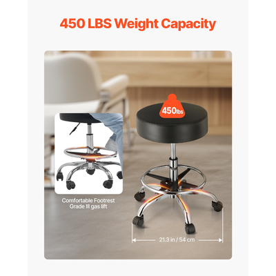 Στρογγυλό σκαμπό VEVOR Περιστρεφόμενο σκαμπό με ρόδες &amp; υποπόδιο Ρυθμιζόμενο ύψος