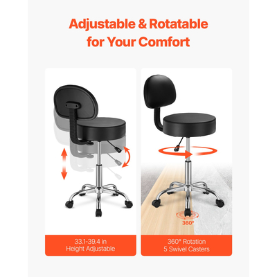 Στρογγυλό σκαμπό VEVOR Περιστρεφόμενο σκαμπό με ρυθμιζόμενο ύψος πλάτης μαύρο