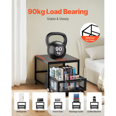 Μίνι βάση ψυγείου VEVOR 198 λίβρες με καλάθι αποθήκευσης αποθήκευσης και περιστρεφόμενους τροχούς μαύρους