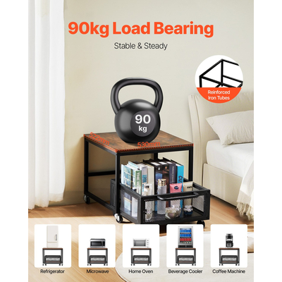 Μίνι βάση ψυγείου VEVOR 198 λίβρες με καρότσι αποθήκευσης και περιστρεφόμενους τροχούς σκούρο καφέ