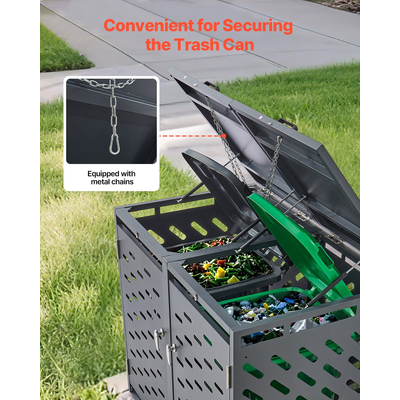 VEVOR Κάδος Απορριμμάτων Αποθηκευτικός Κάδος Σκουπιδιών 2 x 52,79 Gal με Καπάκι Αλυσίδας