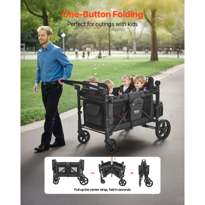 VEVOR Wagon καρότσι για 4 παιδιά Push Pull Quad πτυσσόμενο καρότσι για κάμπινγκ
