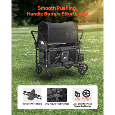 VEVOR Wagon καρότσι για 4 παιδιά Push Pull Quad πτυσσόμενο καρότσι για κάμπινγκ