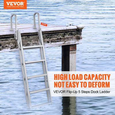 VEVOR Aluminium Dock Ladder Flip-Up Boat Dock Ladder 5 σκαλοπάτια με φορτίο 350 λίβρες