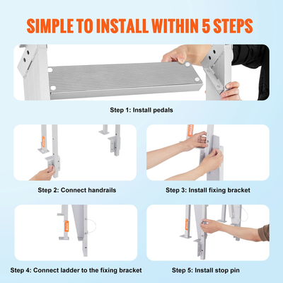 VEVOR Aluminium Dock Ladder Flip-Up Boat Dock Ladder 5 σκαλοπάτια με φορτίο 350 λίβρες