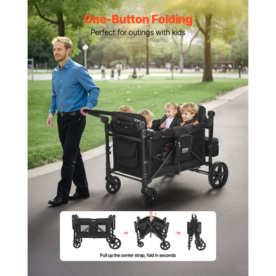 VEVOR Wagon Stroller for 4 Kids Push Pull Πτυσσόμενο καρότσι 330LBS Loading