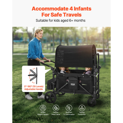 VEVOR Wagon Stroller for 4 Kids Push Pull Πτυσσόμενο καρότσι 330LBS Loading