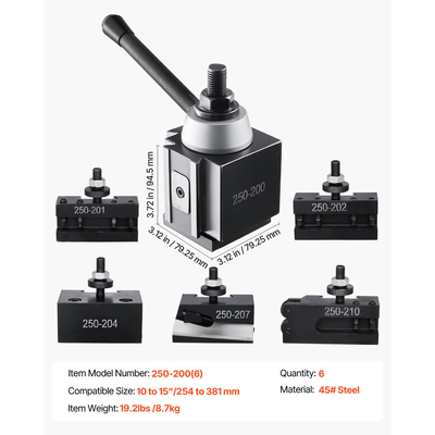 VEVOR Σετ εργαλείων γρήγορης αλλαγής ταχυτήτων 6 τμχ Θήκες εργαλείων τόρνου για μίνι τόρνο 10&quot;-15