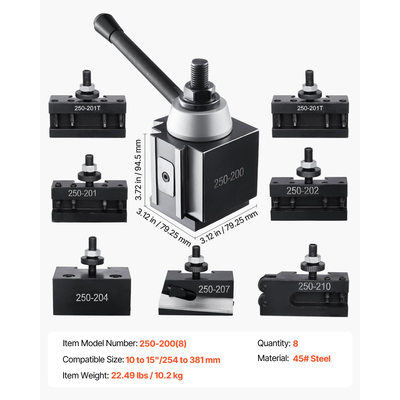 VEVOR Σετ εργαλείων γρήγορης αλλαγής ανάρτησης 8 τμχ Θήκες εργαλείων τόρνου για μίνι τόρνο 10&quot;-15