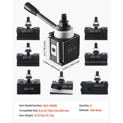 VEVOR Σετ εργαλείων γρήγορης αλλαγής ανάρτησης 8 τμχ Θήκες εργαλείων τόρνου για μίνι τόρνο 6&quot;-12