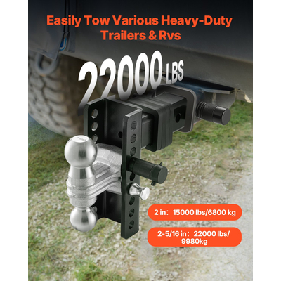 VEVOR ρυθμιζόμενος κοτσαδόρος τρέιλερ 2,5&quot; Δέκτης 6&quot; Drop Tri-Ball Hitch 22000 lbs
