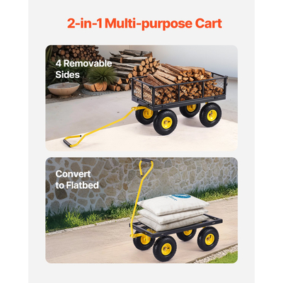 VEVOR Steel Garden Cart 500lb Capacity Heavy Duty Yard Wagon Cart 10in Tires
