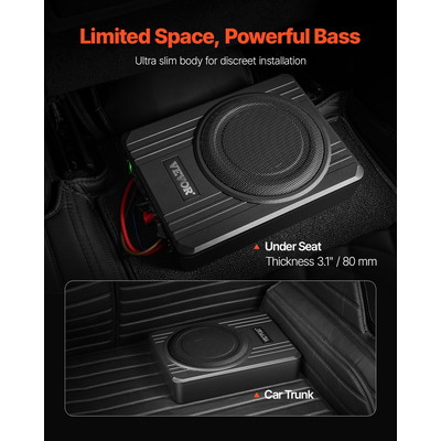 VEVOR 8&quot; 400W κάτω από το κάθισμα Subwoofer αυτοκινήτου Λεπτό σύστημα υπογούφερ αυτοκινήτου/φορτηγού