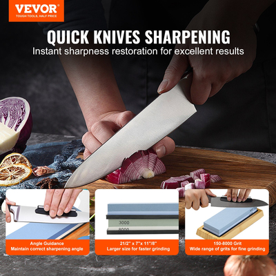 VEVOR Whetstone Kit Sharpening Kit, 2 Dual Sided Grit Whetstones 400/1000 3000/8000, 10PCS Knife Sharpener Kit with 3 αντιολισθητικές βάσεις, Οδηγός γωνίας &amp; λείανσης, πέτρα ισοπέδωσης για όλα τα μαχαίρια, ψαλίδα