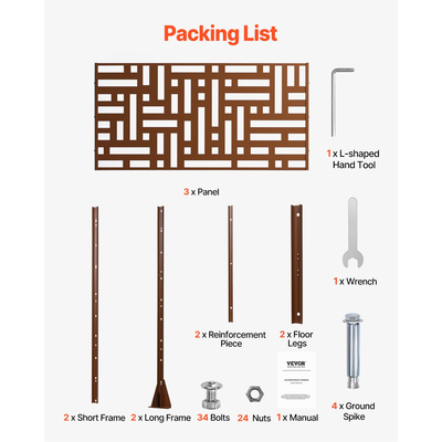 VEVOR Metal Privacy Screen 36&quot; x 72&quot; Εξωτερικές οθόνες &amp; πάνελ απορρήτου καφέ