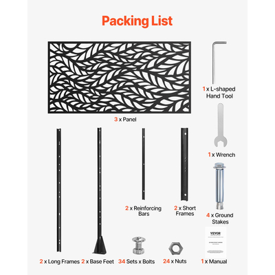 VEVOR Metal Privacy Screen 47&quot; x 72&quot; Εξωτερικές οθόνες και πάνελ Privacy Μαύρο