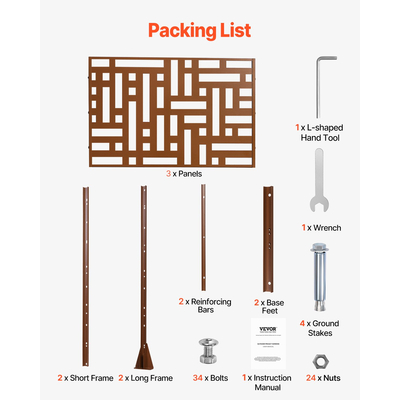 VEVOR Μεταλλική οθόνη απορρήτου 47&quot; x 76&quot; Εξωτερικές οθόνες και πίνακες απορρήτου καφέ