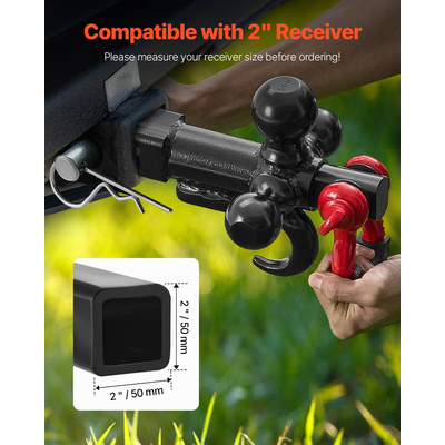 VEVOR Trailer Hitch 2&quot; Receiver 1-7/8&quot; &amp; 2&quot; &amp; 2-5/16&quot; Tri-Ball Hitch Hook Dring