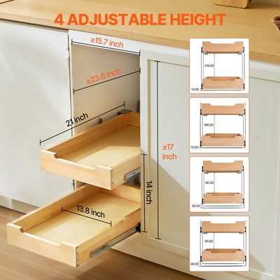 VEVOR 2 Tier Pull Out Organizer ντουλαπιών Soft Close Slideout Ξύλινο συρτάρι 14&quot; Π x 21&quot; D
