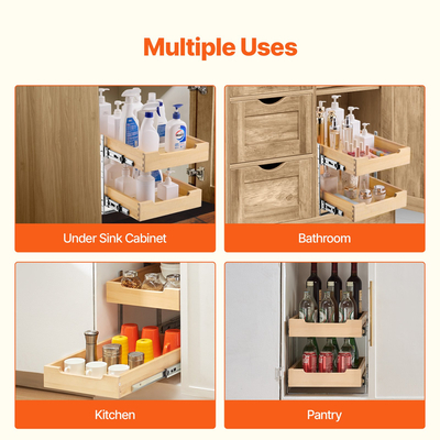 VEVOR 2 Tier Pull Out Organizer ντουλαπιών Soft Close Slideout Ξύλινο συρτάρι 14&quot; Π x 21&quot; D