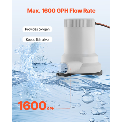 Αντλία VEVOR Livewell για σκάφος 12V 1600GPH Livewell Aerator Pump Straight 2 είσοδοι