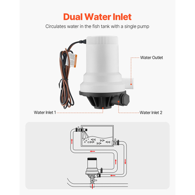 Αντλία VEVOR Livewell για σκάφος 12V 1600GPH Livewell Aerator Pump Straight 2 είσοδοι