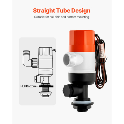 Αντλία VEVOR Livewell για σκάφος 12V 500 GPH Livewell Aerator Pump Straight 2 είσοδοι