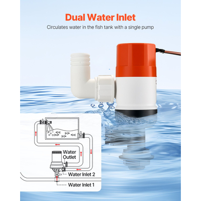 Αντλία VEVOR Livewell για σκάφος 12V 500 GPH Livewell Aerator Pump Straight 2 είσοδοι